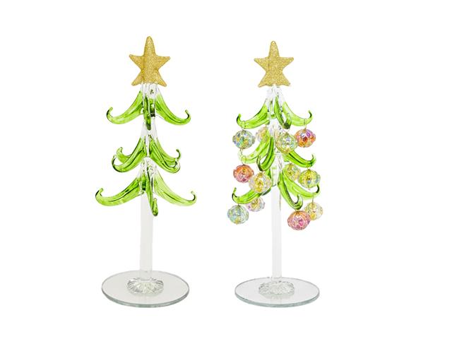 8" GLASS TREE WITH SHAPED ORNAMENTS STAND (SNOWMAN)